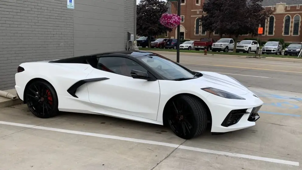 White Corvette C8 with custom wheels