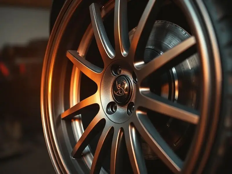 Bent and curb-damaged wheel being repaired at Utica Auto Spa's wheel and rim repair shop in Utica, Michigan.